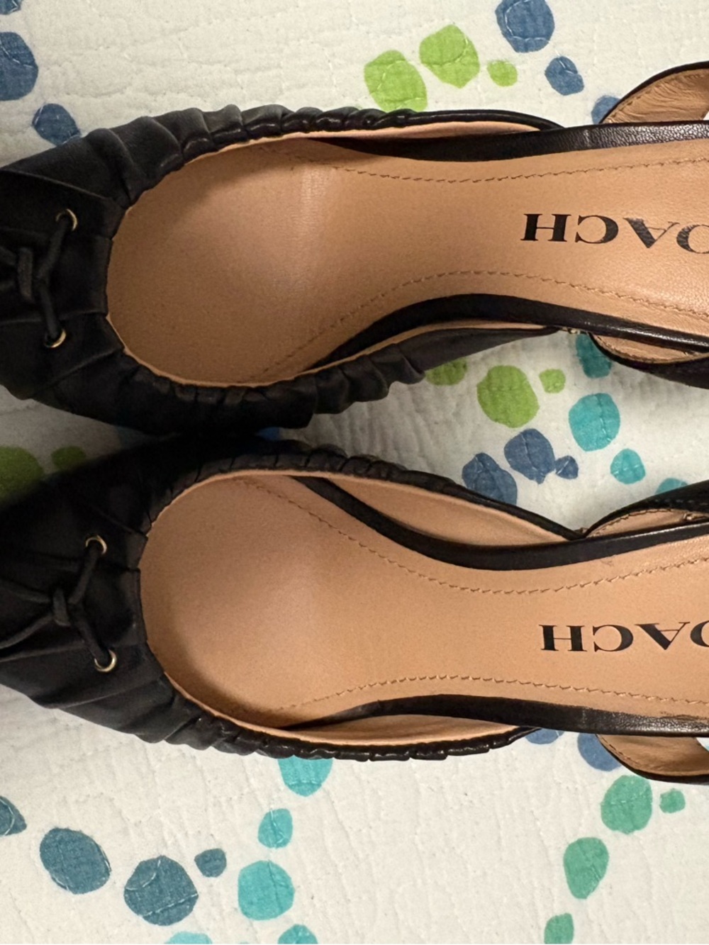 Coach Black Leather Ruched Slip-On Flats